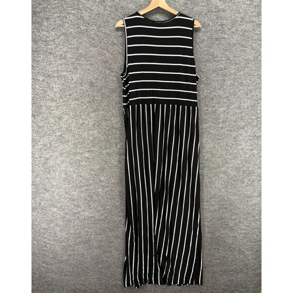 Hount Dress Women 2XL Black Striped Maxi Long Sleeve Cotton Round Neck Casual - Picture 2 of 7